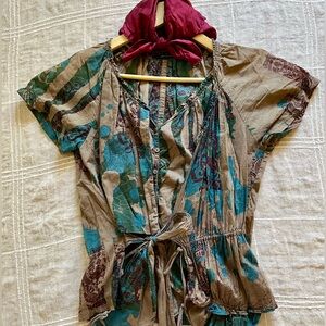 Bohemian Teal and Brown Wrap Top